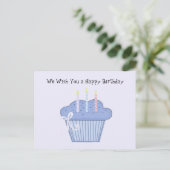 Blauer Geburtstagscupcake Postkarte (Stehend Vorderseite)