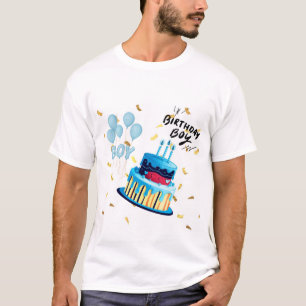Blauer Geburtstagskuchen-Jungen-T-Shirt-Design ind T-Shirt