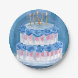 Blauer Geburtstagskuchen Wasserfarbe Feier Party Pappteller