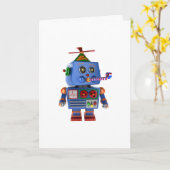 Blauer Geburtstagsspielzeug-Roboter Karte (Gelbe Blume)