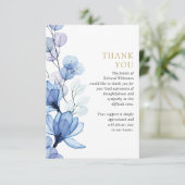 Blauer Gedenktag zur Beerdigung des Lebens Dankeskarte (Stehend Vorderseite)