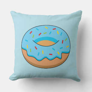 Blauer gefrorener Donut mit Streuseln Cartoon Kissen