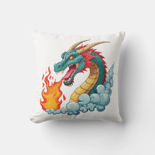 Blauer gehörnter Drache Kissen (Vorderseite)