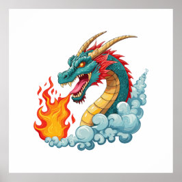 Blauer gehörnter Drache Poster