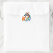 Blauer gehörnter Drache Quadratischer Aufkleber (Tasche)