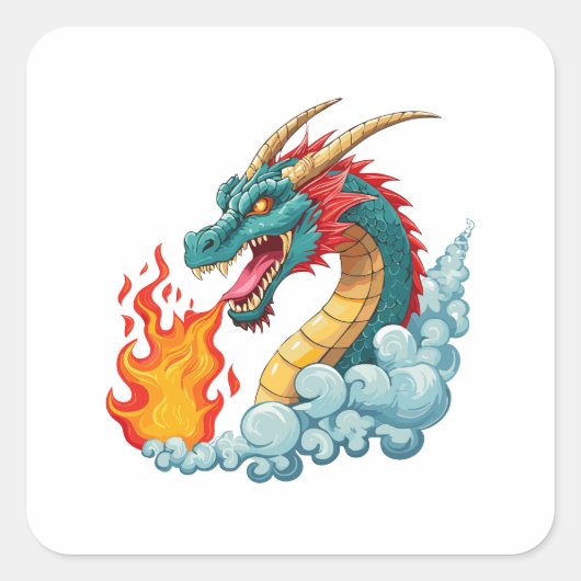 Blauer gehörnter Drache Quadratischer Aufkleber (Vorderseite)