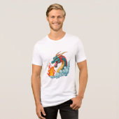 Blauer gehörnter Drache Tri-Blend Shirt (Vorderseite voll)