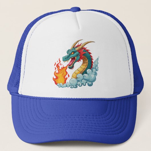 Blauer gehörnter Drache Truckerkappe (Vorderseite)