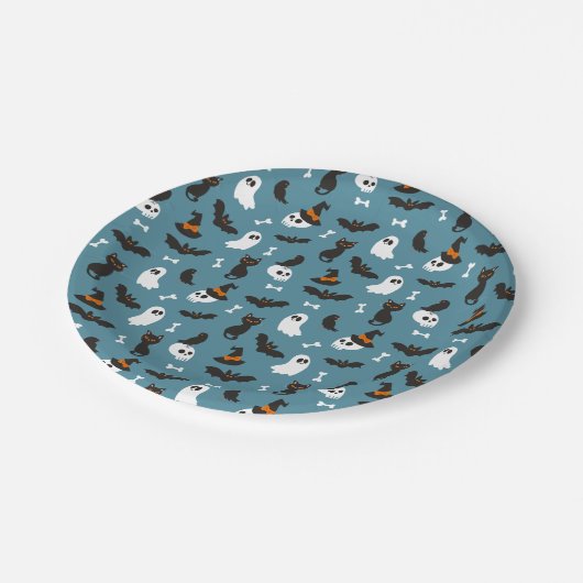 Blauer Geist Ravens Cats Halloween Muster Pappteller (Schrägansicht)