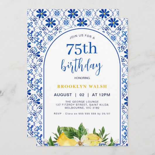 Blauer Gelber Arch Lemon Geburtstag Einladung (Vorne/Hinten)