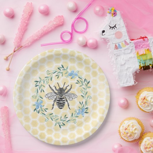 Blauer gelber Babyduschdekor Pappteller (Party)