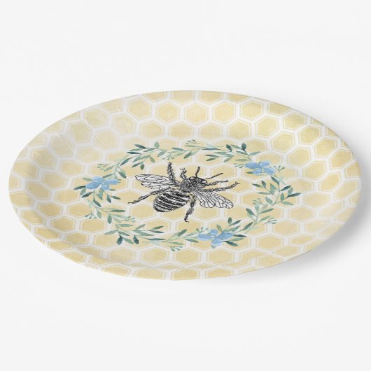 Blauer gelber Babyduschdekor Pappteller (Schrägansicht)