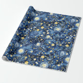 Blauer Gelber Blumiger Geburtstag Geschenkpapier (Ungerollt)