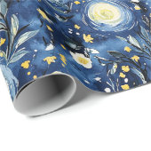 Blauer Gelber Blumiger Geburtstag Geschenkpapier (Rolleneckpunkt)