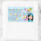 Blauer Gelber Cartoon Janitorial Reinigung Lady Rechteckiger Aufkleber (Tasche)