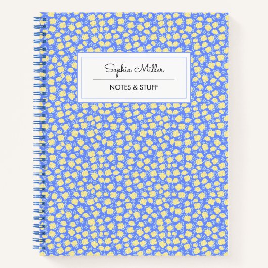 Blauer gelber Coquette Personalisierte Spirale Notizblock (Vorderseite)
