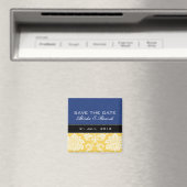 Blauer gelber Damast-Save the Date Magnet (In Situ (Geschirrspüler))