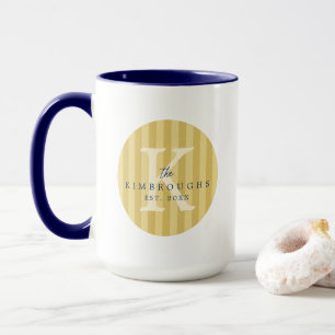 Blauer Gelber Gestreifter Kreis Persönliches Famil Tasse