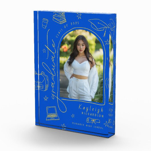 Blauer gelber handgezogener Abschluss Foto Block (Rechts)