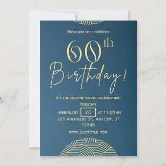Blauer gelber Minimal 60. Geburtstag Einladung