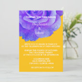 Blauer gelber Orangen Hochzeit von Boho Einladung (Stehend Vorderseite)