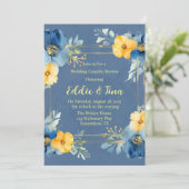 Blauer gelber Peony Wedding Couples Dusche Einladung (Stehend Vorderseite)