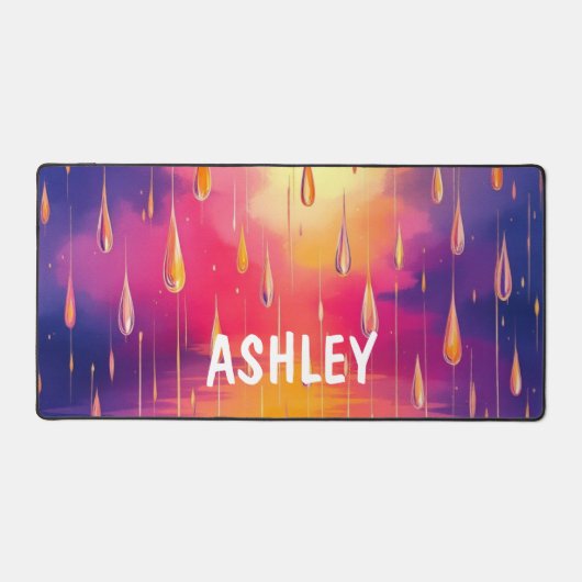 Blauer gelber Regenfall Wasserfarbenfroh Schreibtischunterlage (Vorderseite)