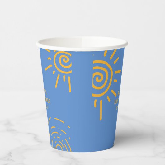 Blauer gelber Retro-Ray mit Sonnenschutzdusche Pappbecher (Links)