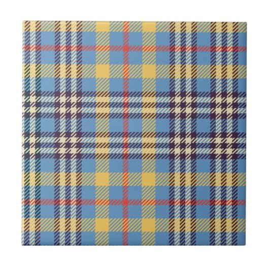 Blauer, gelber, roter und brauner Tartan Fliese (Vorderseite)