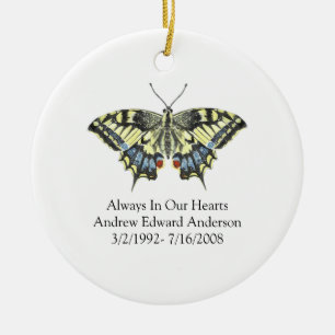 Blauer gelber Schmetterling Erinnerungsstück Keramik Ornament