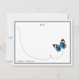 Blauer Gelber Schmetterling im Flug Monogram Name Mitteilungskarte