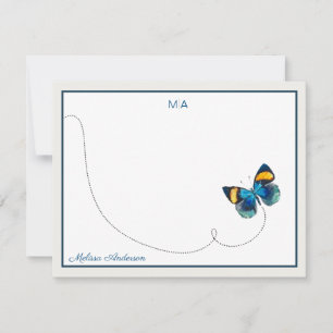 Blauer Gelber Schmetterling im Flug Monogram Name Mitteilungskarte