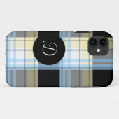 Blauer gelber schwarzer karierter Monogramm iPhone Case-Mate iPhone Hülle (Rückseite (Horizontal))