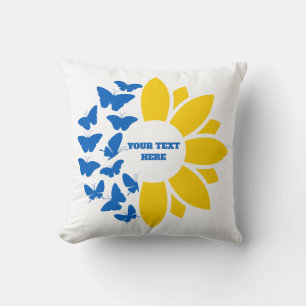 Blauer/gelber Sonnenblume. Eigener Text. Personali Kissen