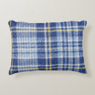 Blauer Gelber Tartan: Modische Karierte Dekokissen