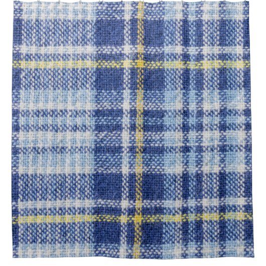 Blauer Gelber Tartan: Modische Karierte Duschvorhang (Vorderseite)