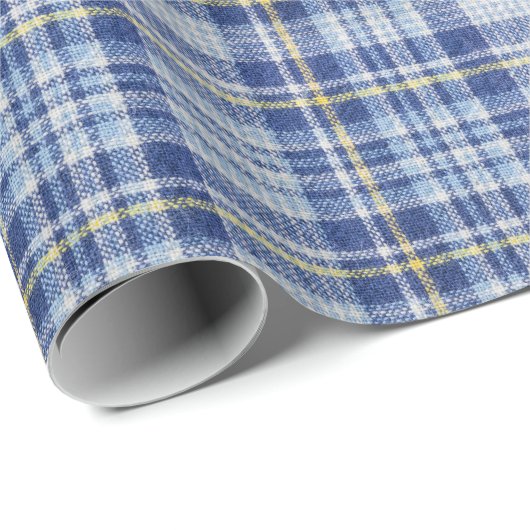Blauer Gelber Tartan: Modische Karierte Geschenkpapier (Rolleneckpunkt)