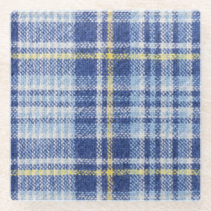 Blauer Gelber Tartan: Modische Karierte Glasuntersetzer