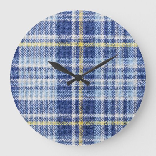 Blauer Gelber Tartan: Modische Karierte Große Wanduhr (Vorderseite)