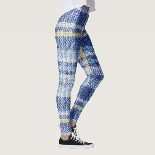 Blauer Gelber Tartan: Modische Karierte Leggings (Rechts)