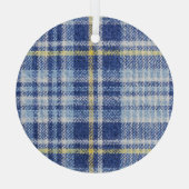 Blauer Gelber Tartan: Modische Karierte Ornament Aus Glas (Rückseite)