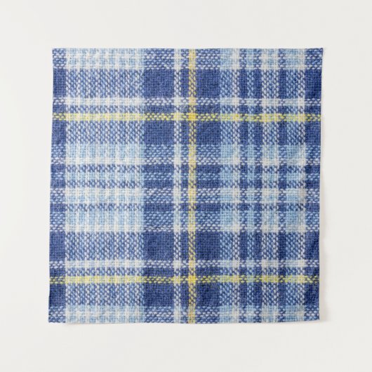 Blauer Gelber Tartan: Modische Karierte Wandteppich (Vorderseite)