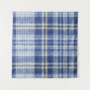 Blauer Gelber Tartan: Modische Karierte Wandteppich