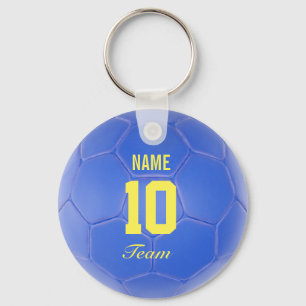 Blauer gelber Team-Fußball-Ball-personalisierter Schlüsselanhänger