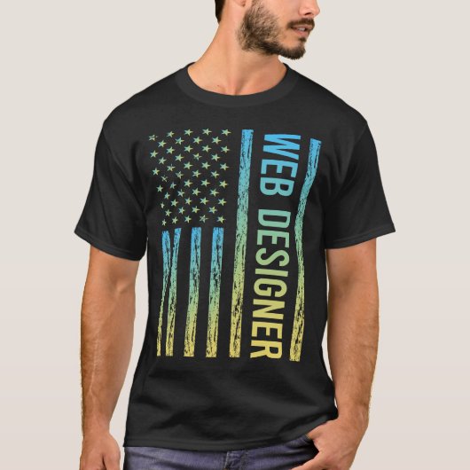 Blauer Gelber Webdesigner T-Shirt (Vorderseite)