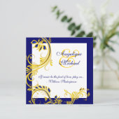 Blauer gelber weißer Hochzeitstag elegant Einladung (Stehend Vorderseite)