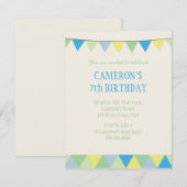 Blauer gelbes Grün-Schnurpennon-Kindergeburtstag Einladung (Vorne/Hinten)