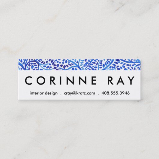 Blauer gemalter Blätterdruck der Watercolorreben Mini Visitenkarte (Vorderseite)