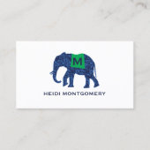Blauer Gemusterter Elefant mit Monogram Visitenkarte (Vorderseite)