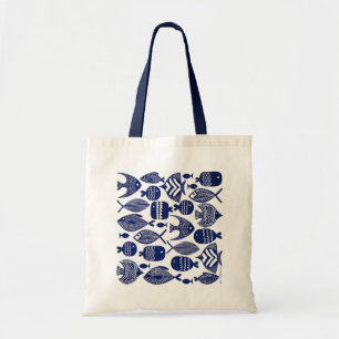 Blauer gemusterter Fisch Tragetasche